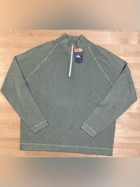 TOMMY BAHAMA Men's Half Zip Pullover XLarge XL Waffle Weave Sweater Green, NEW